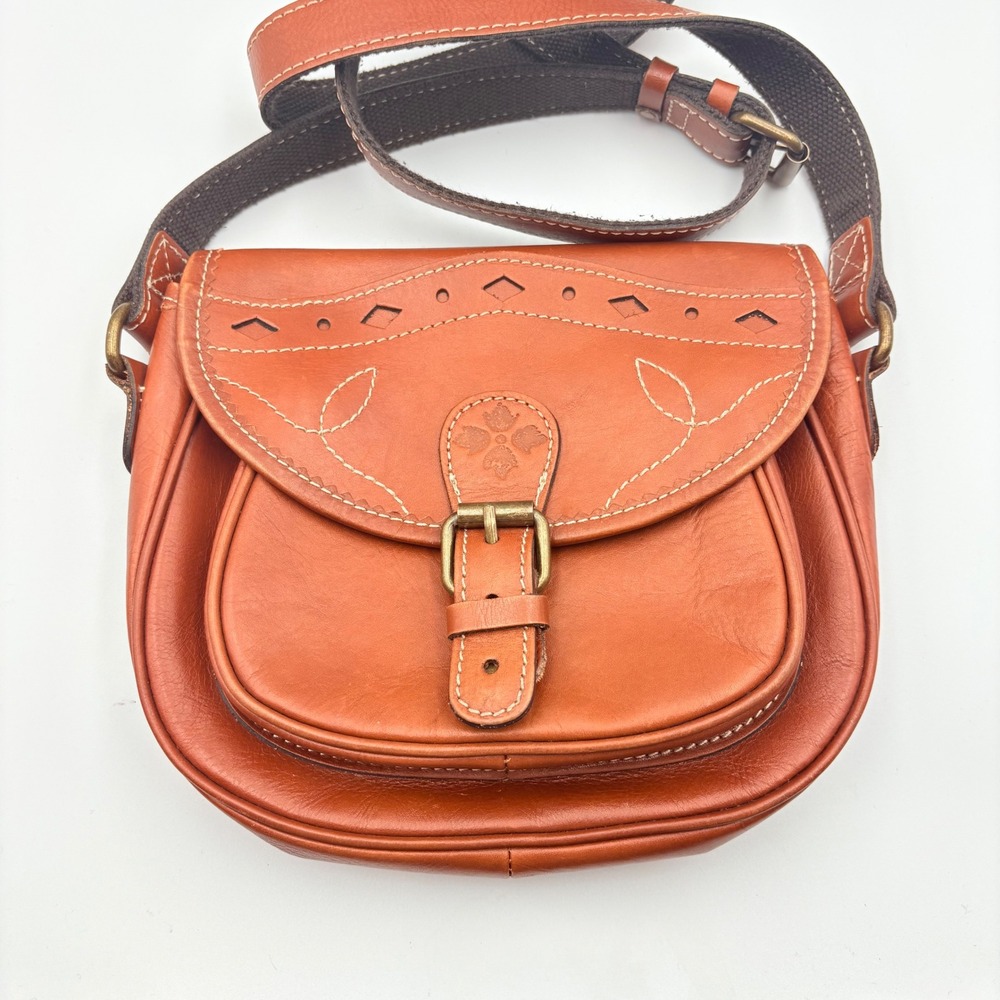 Patricia Nash Brown Leather Crossbody Purse Bag Magnetic Flap‎ Saddle Embossed